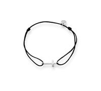 Glanzstücke München Damen-Textilarmband schwarz Kreuz Sterling Silber 15-22 cm - Armbändchen Armband mit Anhänger Stoffbändchen Armkettchen Textil