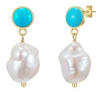 Glanzstücke München Damen Ohrhänger 925/- Sterling Silber gelbvergoldet 14 Karat mit Süßwasser-Zuchtperle 10 mm Türkis (rek.) Silberohrhänger