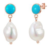Glanzstücke München Ohrhänger Sterling Silber Türkis (rek.) Süßwasser-Zuchtperle in Roségold 28,7 mm Damen