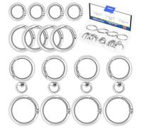 Glarks 16pcs 12/20/25mm Silber Runde Karabiner Clips Kit, 4 Größen Zinklegierung Schlüsselringe Karabiner, Schlüsselanhänger Runde Karabiner Schlüsselanhänger Clip