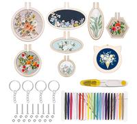 Glarks 20Pcs Mini Holz Stickerei Reifen Set Kreis, oval vertikal, oval horizontal, achteckig, Katze Ohr Form, kleine Tinny Ring Stickerei Kreis mit Stickerei Faden für DIY Handwerk hängende Ornament