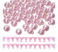Glarks 51pcs 10mm halbe gewölbte Perlenknöpfe, rosa Harz Perlenknöpfe und Metallschaft mit Knopfschlaufe Trim, Metall Kreis Haken Knöpfe für Kleidung, Handwerk, Nähen