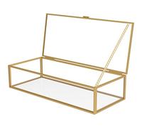 Glas-Schmuckkästchen, dekorative Vintage-Schmuck-Organizer-Box mit Klappdeckel und verspiegeltem Boden, goldene rechteckige Schmuck-Organizer-Halterung für den Schreibtisch, große transparente