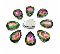 Glas-Strasssteine! Tropfenförmiger Diamant mit Klaue zum Aufnähen, Tropfen-Strass, Metallbasis, Schnalle, Kristallstein für Kleidung, Regenbogen, 7 x 10 mm, 20 Stück