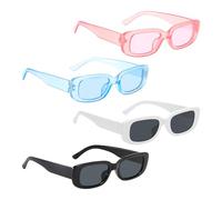 GlasFlength 4 Stück Vintage Sonnenbrille Polarisiert Flexible Sonnenbrille, Unisex-Sonnenbrillen Silikon Retro Rechteckige Sonnenbrillen 90er Trendy Brille