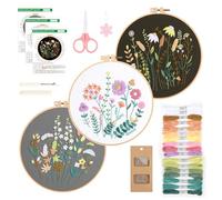 GlasFlength Sticken Set Erwachsene, Stickset für Anfänger Blumenmuster Pflanzen Embroidery Kit Kreuzstich Set mit Kunststoff Stickrahmen Anleitung und Werkzeuge Stickerei Set für DIY Handwerk (CX1152)