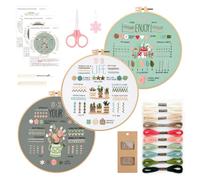 GlasFlength Sticken Set Erwachsene, Stickset für Anfänger Blumenmuster Pflanzen Embroidery Kit Kreuzstich Set mit Kunststoff Stickrahmen Anleitung und Werkzeuge Stickerei Set für DIY Kunst Handwerk