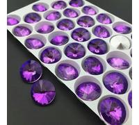 Glaskristall, 6 mm, 8 mm, 10 mm, 12 mm, 14,0 mm, 16 mm, 18 mm, gemischte runde Form, zum Aufkleben, Strassperlen, Kunsthandwerk, DIY-Besatz, lila, 10 mm, 30 Stk