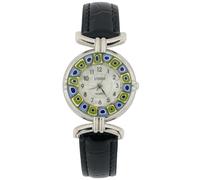 Glass of Venice Murano Glass Millefiori Uhr mit Lederband - Schwarz