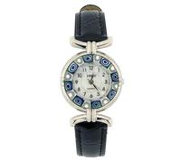 Glass of Venice Murano Glass Millefiori Uhr mit Lederband - Schwarz