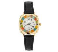 Glass Of Venice Murano Millefiori Quadratische Uhr mit Lederband - Schwarz Mehrfarbig