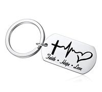 Glaube, Hoffnung, Liebe, Kreuz, Lebenslinie, Herz-Schlüsselanhänger, christliches, inspirierendes Geschenk für Abschluss, Geburtstag, Weihnachten, religiöses Motivationsgeschenk, Silber, silber, 1
