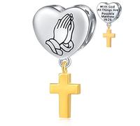 Glaube Kreuz Beten Hände Anhänger Charms mit Gott Alle Dinge sind möglich, passen Pandora Religiöse Armband, 925 Sterling Silber Gold Faith Cross Herz Perlen, Geschenke für Familie/Ostern