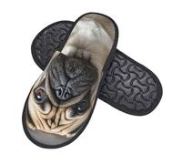 GlbnSHeric Fuzzy Hausschuhe für Herren und Damen, rutschfeste Plüschschuhe, Tier, Mops, Hund, Hausschuhe, Schaumstoff-Hausschuhe, Schwarz , Einheitsgröße