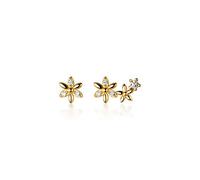 GLDW Ohringe, Goldene Asymmetrische Blumen Mit Eingelegten Zirkonia S925 Sterling Silber Hypoallergene Ohrstecker Exquisiter Schmuck Für Damen Damen Mädchen