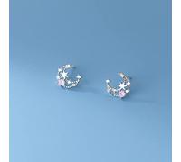 GLDW Ohringe, Silberner Hohler Mond-Stern-Intarsien-Zirkonia-Charme S925 Sterlingsilber-Hypoallergene Ohrstecker-Ohrringe Exquisiter Schmuck Für Frauen, Damen, Mädchen, Frauentagsgeschenke