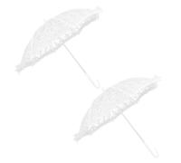 GLEAVI 2 Stück Brautschirme aus Spitze mit Blumenstickerei Kleiner Weißer Vintage Sonnenschirm für Hochzeitsfotos Zeremonien und Dekoration