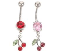 GLEAVI 2 Stück Edelstahl Kirsch Bauchnabelringe Damen Bauchpiercing Körperschmuck Sommerlicher Fruchtlook