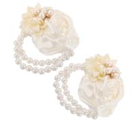 GLEAVI 2 Stück Künstliche Blumen Armbänder mit Perlenband Brautjungfern Braut Handgelenkschmuck Leichtes Hochzeitsarmband In Milchfarbe für Trauung Empfang