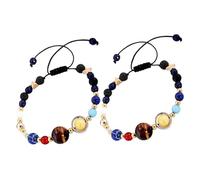 GLEAVI 2 Stück Sonnensystem Armbänder aus Natursteinperlen Weltraum Planeten Schmuck für Teenager Robustes Sternenarmband für Alltag Party und Reise