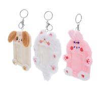 GLEAVI 3 Stück Pack Plüsch Kartenhalter mit Schlüsselanhänger Weiche Ausweishüllen mit Tiermotiven Kompakter Fotokartenhalter für Studentenausweise und Kreditkarten