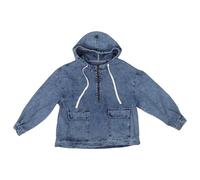 GLEAVI Oversize Jeansjacke Damen Kapuzenpullover aus Blauem Denim mit Halbem Reißverschluss Langer Ärmel Lässiger Streetstyle für Freizeit und Outdoor
