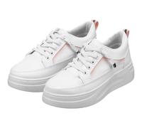 GLEAVI Weiße Damensneaker mit Dicker Sohle Flache Lässige Sneaker aus PU Kunststoff Modische Freizeitschuhe Größe 36