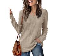 GLEENOD Pullover Damen V-Ausschnitt Langarm Strickpullover Basic Leicht | V-Ausschnitt, Langarm, leichter Feinstrick aus Polyester-Elasthan, halb-locker - Basic für Büro, Alltag und Layering