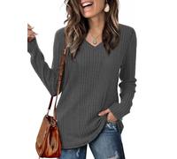 GLEENOD Pullover Damen V-Ausschnitt Langarm Strickpullover Basic Leicht | V-Ausschnitt, Langarm, leichter Feinstrick aus Polyester-Elasthan, halb-locker - Basic für Büro, Alltag und Layering