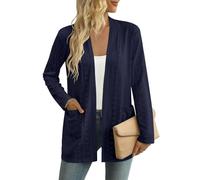 GLEENOD Strickjacke Damen Cardigan Open Front Lochmuster Langarm 3/4-Arm | Open Front ohne Knöpfe, Lochmuster-Strick, leicht und luftig - als kurzer 3/4-Arm-Bolero oder lange Langarm-Jacke