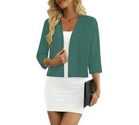 GLEENOD Strickjacke Damen Cardigan Open Front Lochmuster Langarm 3/4-Arm | Open Front ohne Knöpfe, Lochmuster-Strick, leicht und luftig - als kurzer 3/4-Arm-Bolero oder lange Langarm-Jacke