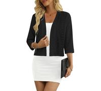 GLEENOD Strickjacke Damen Cardigan Open Front Lochmuster Langarm 3/4-Arm | Open Front ohne Knöpfe, Lochmuster-Strick, leicht und luftig - als kurzer 3/4-Arm-Bolero oder lange Langarm-Jacke