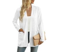 GLEENOD Strickjacke Damen Cardigan Open Front Lochmuster Langarm 3/4-Arm | Open Front ohne Knöpfe, Lochmuster-Strick, leicht und luftig - als kurzer 3/4-Arm-Bolero oder lange Langarm-Jacke