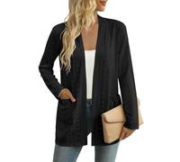 GLEENOD Strickjacke Damen Cardigan Open Front Lochmuster Langarm 3/4-Arm | Open Front ohne Knöpfe, Lochmuster-Strick, leicht und luftig - als kurzer 3/4-Arm-Bolero oder lange Langarm-Jacke