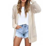 GLEENOD Strickjacke Damen Langarm Casual Lang Elegant Strickmantel Cardigan Open Front Strickpullover mit Taschen