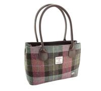 Glen Appin Harris Tweed Classic Handtasche - LB1003 - Cassley, Gedecktes grünes und violettes Schottenkaro