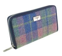 Glen Appin Harris Tweed Staffa LB2100-COL135 Geldbörse mit langem Reißverschluss in zartem Blau und Pink Tartan, blau