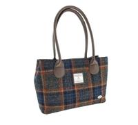GLEN APPIN OF SCOTLAND Harris Tweed Handtasche - LB1003 - Cassley, Col 127 Grau mit Rost Karo, 25cm x 38cm x 11cm
