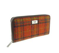 Glen Appin of Scotland Harris Tweed Wallet Large Zip Purse for Women Made in Scotland, Orange kariert, 7.6 x 4.1 x 1.1 inches, Staffa
