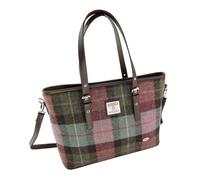 Glen Appin Of Scotland LB1028 Harris Tweed Spey Tragetasche mit Schultergurt für Damen, Gedecktes grünes und violettes Schottenkaro, Large