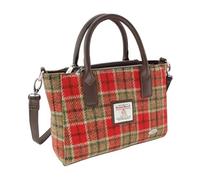 Glen Appin Harris Tweed Tote Handtasche - LB1228 Brora mit abnehmbarem Schulterriegel, Col 141 Rot-Grün, m
