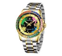 GLENAW Automatikuhren für Herren: Mechanische Herrenuhr, 43 mm großes Zifferblatt, Regenbogen-Diamant-Lünette, Tintenspritzer-Zifferblatt, Edelstahl-Schmetterlings-Schnalle mit Datumsanzeige