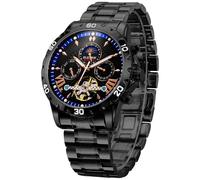 GLENAW Automatikuhren für Herren, mechanische Herrenuhr, Multifunktion, 24-Stunden-Datum, Tag, rotierendes Schwungrad, wasserdichte Uhren für Herren, schwarz blau, Modern