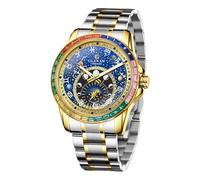 GLENAW Automatikuhren für Herren: Mechanische Selbstaufziehende Uhr, mechanische Armbanduhr mit astronomischem blauem Zifferblatt, Planeten und Sternbild, durchsichtiges Ausstellungsgehäuse