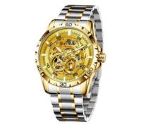 GLENAW Automatikuhren für Herren - Selbstaufziehendes mechanisches Uhrwerk, Skelett offenes Zifferblatt, 30ATM wasserdicht, mit Edelstahlband, Armbanduhr, ohne Batterie, 8687 - Goldgold