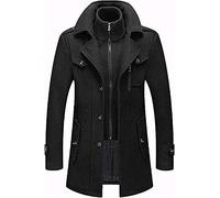 Glenmi Herren Mantel Winter Lang Warm Wollmantel Business Wintermantel Kurzmantel Winteljacke Freizeit Mit Herausnehmbarem Kapuze (Color : Black, Size : L)