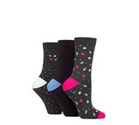 GLENMUIR Damen-Socken aus Bambus mit Muster, mit farbenfroh und fröhlichen Designs - 3er-Pack - Blumen Holzkohle 37-42