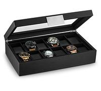 Glenor Co Uhrenbox für Herren, 12 Fächer, luxuriöses Karbonfaser-Design, großer Halter, Metallschnalle, Schwarz