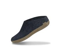 GLERUPS Slip On Hausschuhe Damen und Herren (Größe 5) | Blauer Unisex-Slipper aus Wolle mit Ledersohle