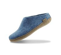 GLERUPS Slip On Hausschuhe Damen und Herren (Größe 6) | Blauer Unisex-Slipper aus Wolle mit Ledersohle